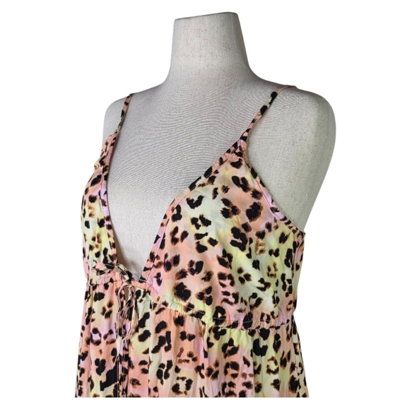 Bar III XL Pastel Leopard Print Maxi Dress Spaghetti Strap Boho Resort Wear - Picture 2 of 6